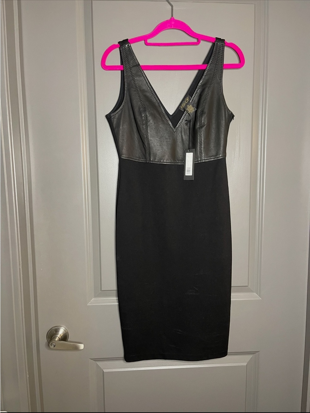 AS by DF  Black  luxury Leather luxury Sheath Dress XS gothic biker NWT -399$